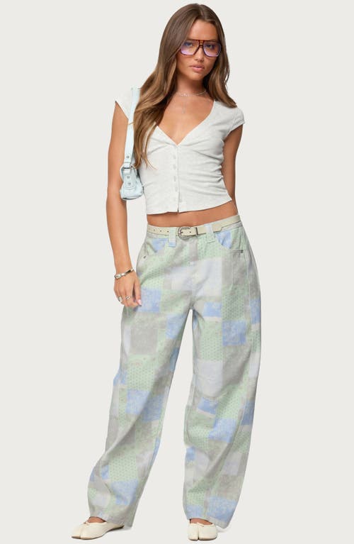 Edikted Patchwork Print Low Rise Wide Leg Jeans In Multi