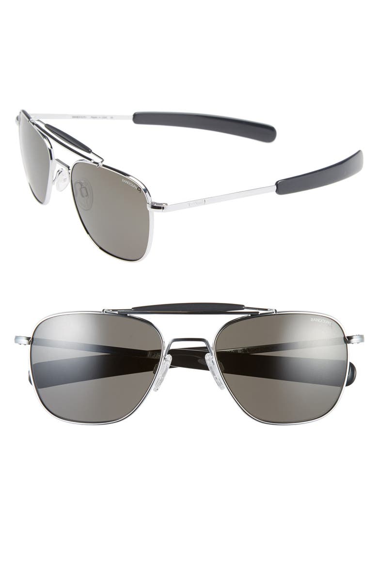 55mm Polarized Aviator Sunglasses, Main, color, BRIGHT CHROME/ GREY POLAR