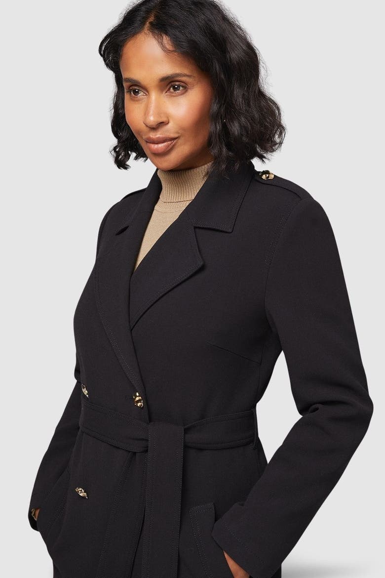 Double Crepe Trench Coat, Alternate, color, Black
