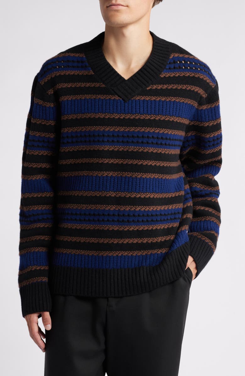 Wax London Scafell Stripe Wool V-Neck Sweater, Main, color,