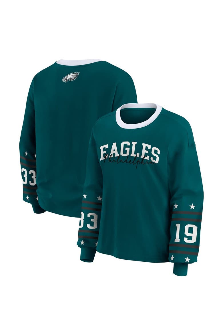 Women's WEAR by Erin Andrews Midnight Green Philadelphia Eagles Plus Size Sport Long-Sleeve T-Shirt, Main, color, Green