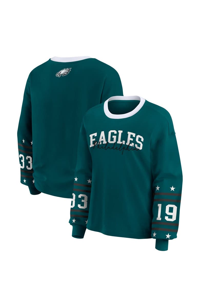 WEAR by Erin Andrews Women's WEAR by Erin Andrews Midnight Green Philadelphia Eagles Plus Size Sport Long-Sleeve T-Shirt, Main, color, Green