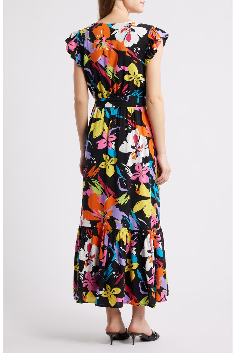 Bright Flower Tie Waist Maxi Dress, Alternate, color, BLACK MULTI