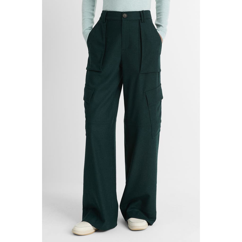 Vince Flannel Wide Leg Raver Wool-blend Pant In Sea Onyx