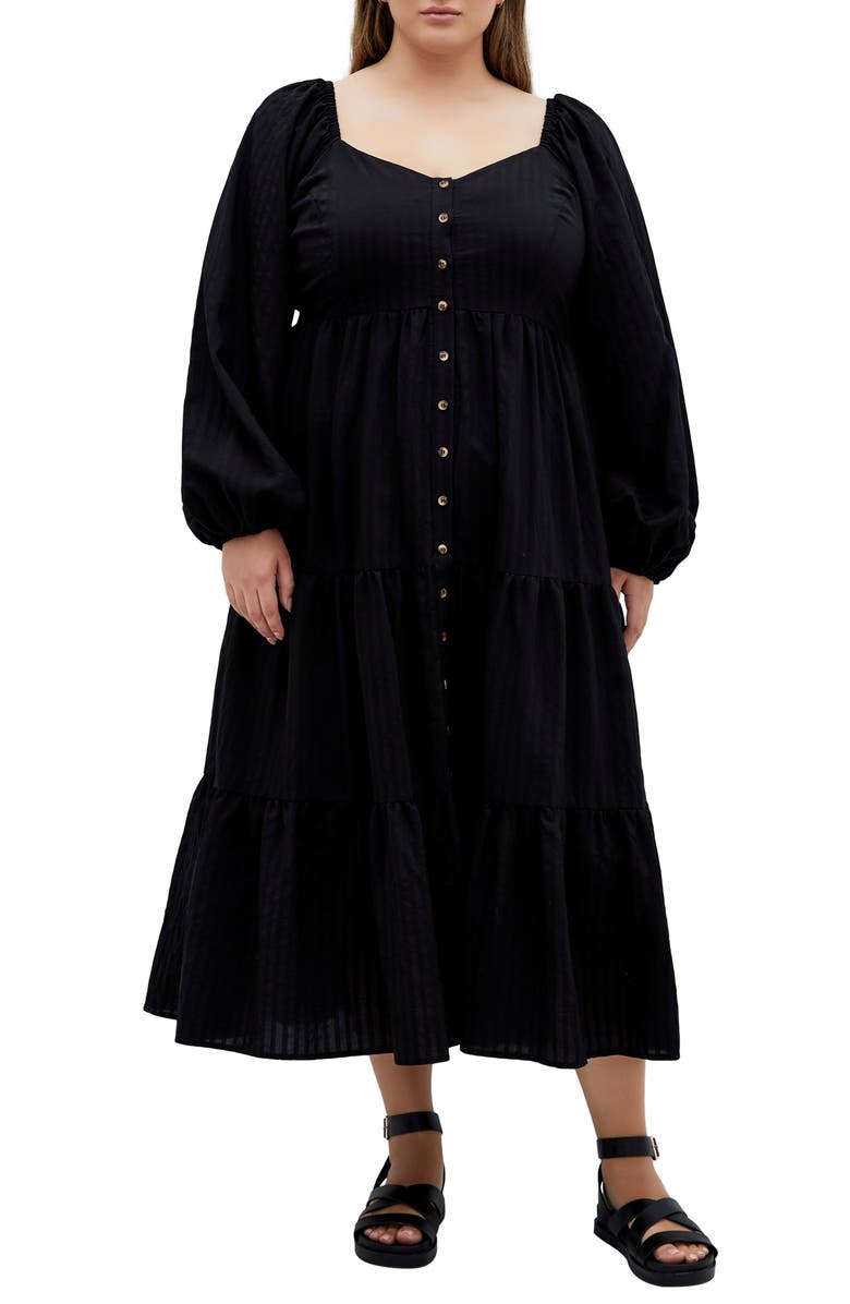 City Chic Portia Button-Front Long Sleeve Midi Dress, Main, color, 