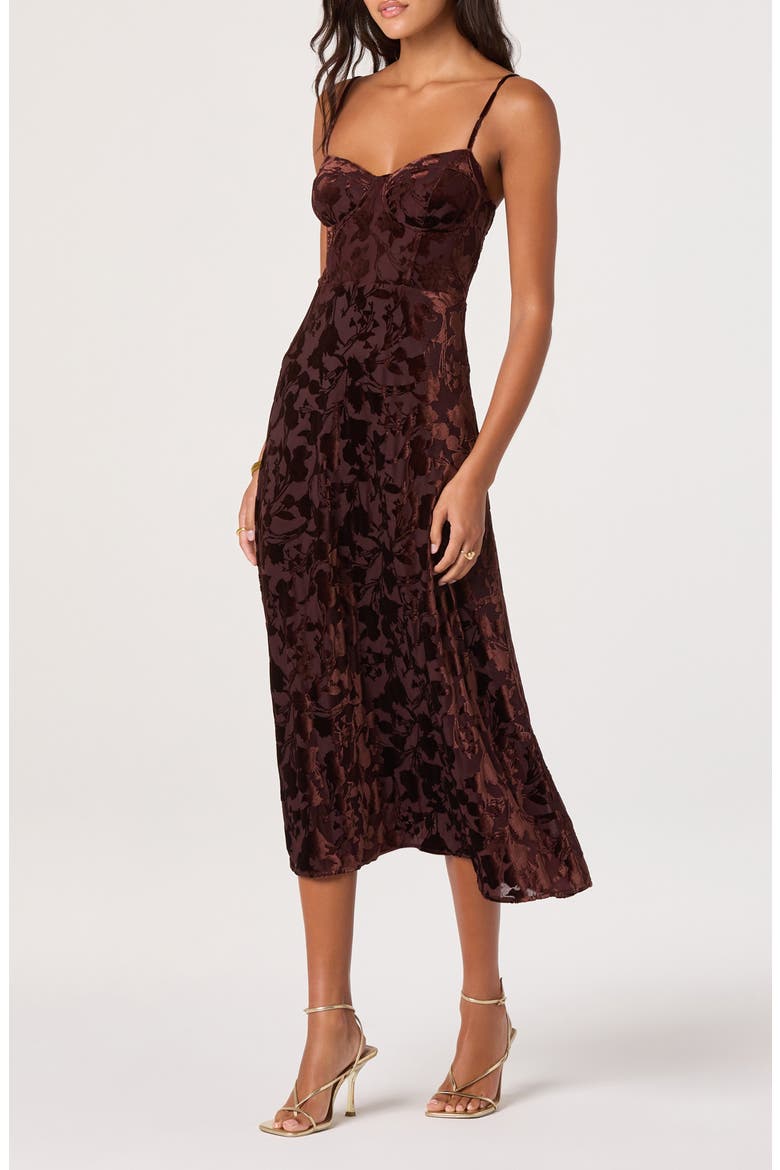 Underwire Burnout Velvet Cocktail Dress, Alternate, color, BROWN