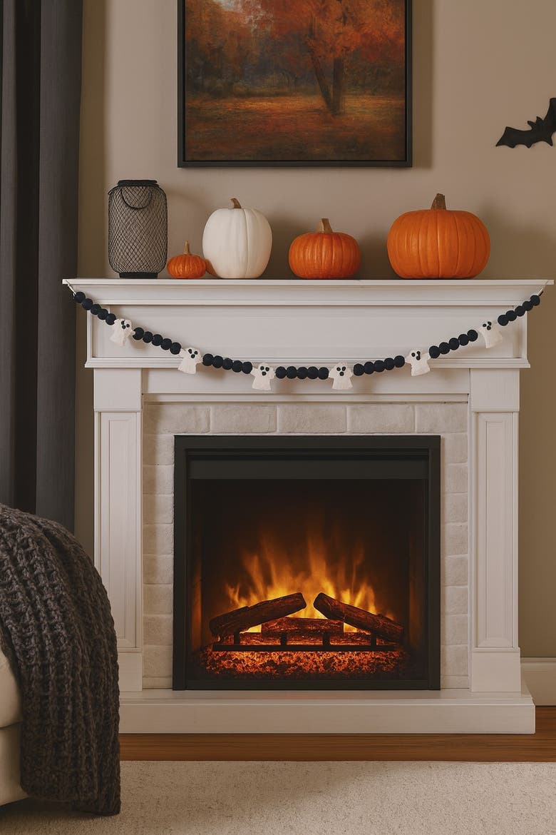 60" Ghost Decorative Felt Halloween Garland, Alternate, color, Black