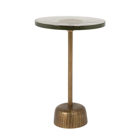 Round Pedestal Accent Table with Glass Top