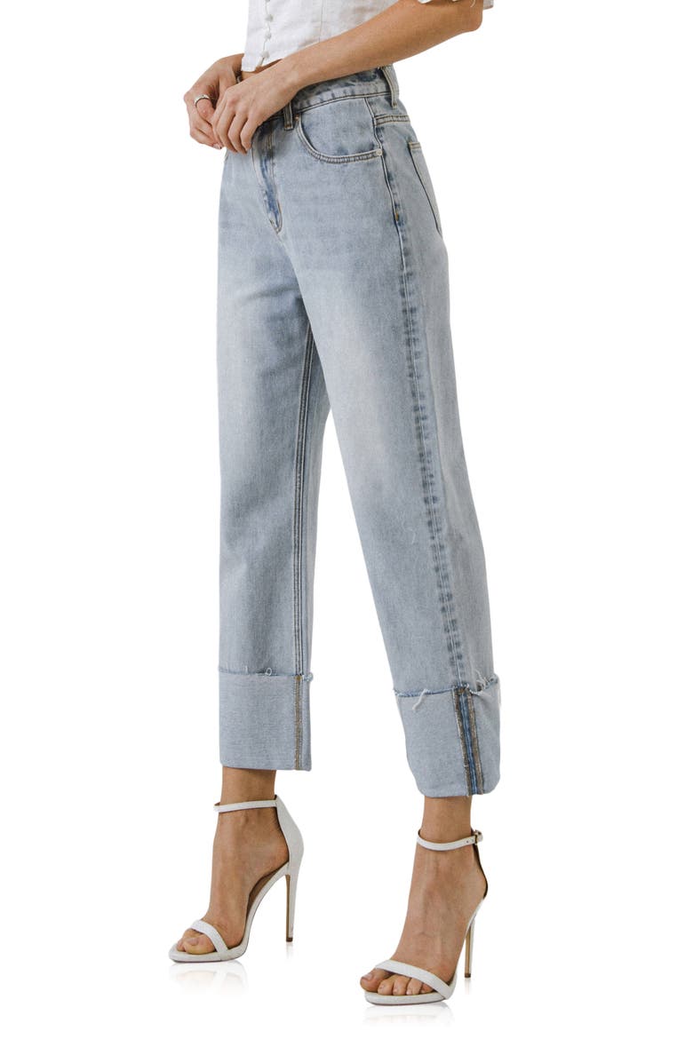 Frayed Cuff Straight Leg Ankle Jeans, Alternate, color, DENIM