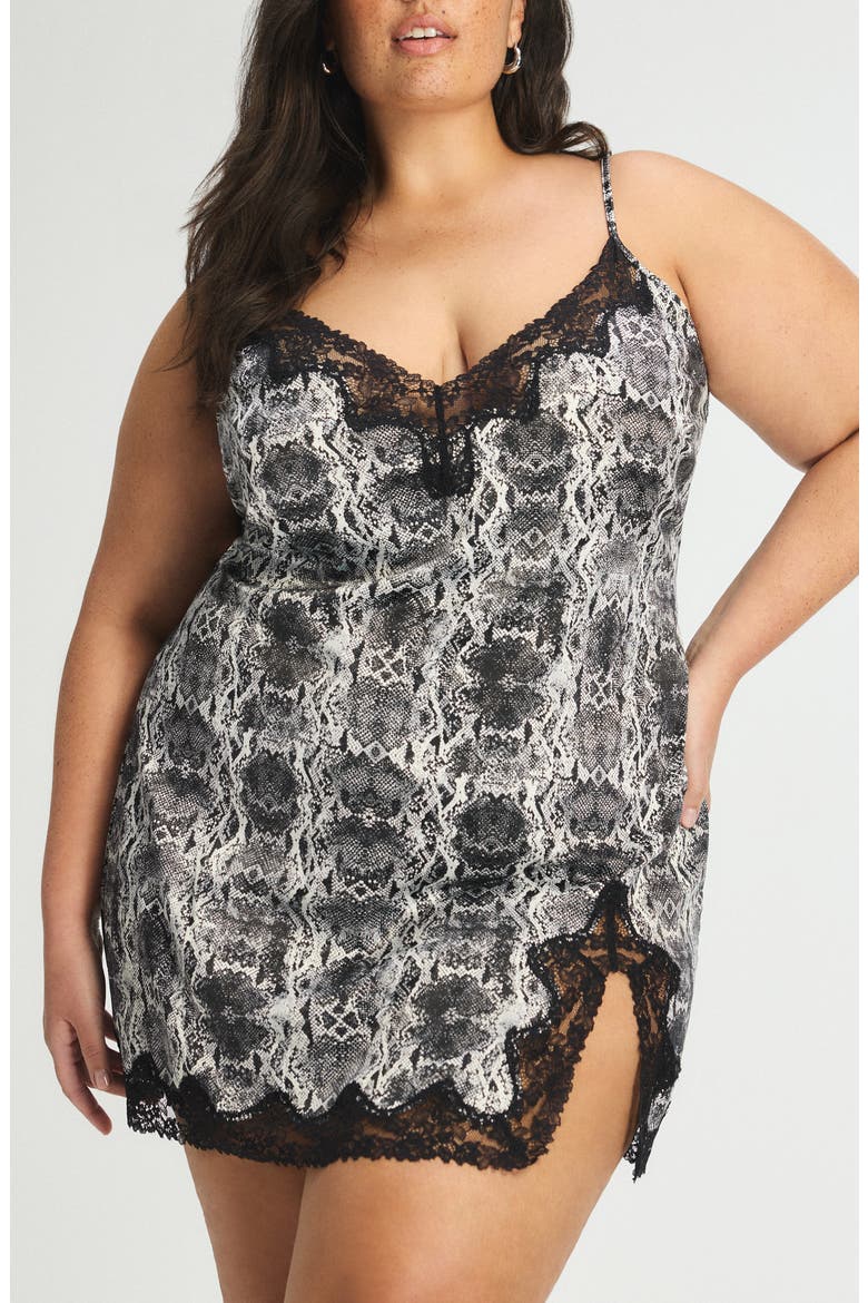 Satin Secrets Sleep Mini Slip, Alternate, color, WHITE WINE NOIR VIPOR PRINT