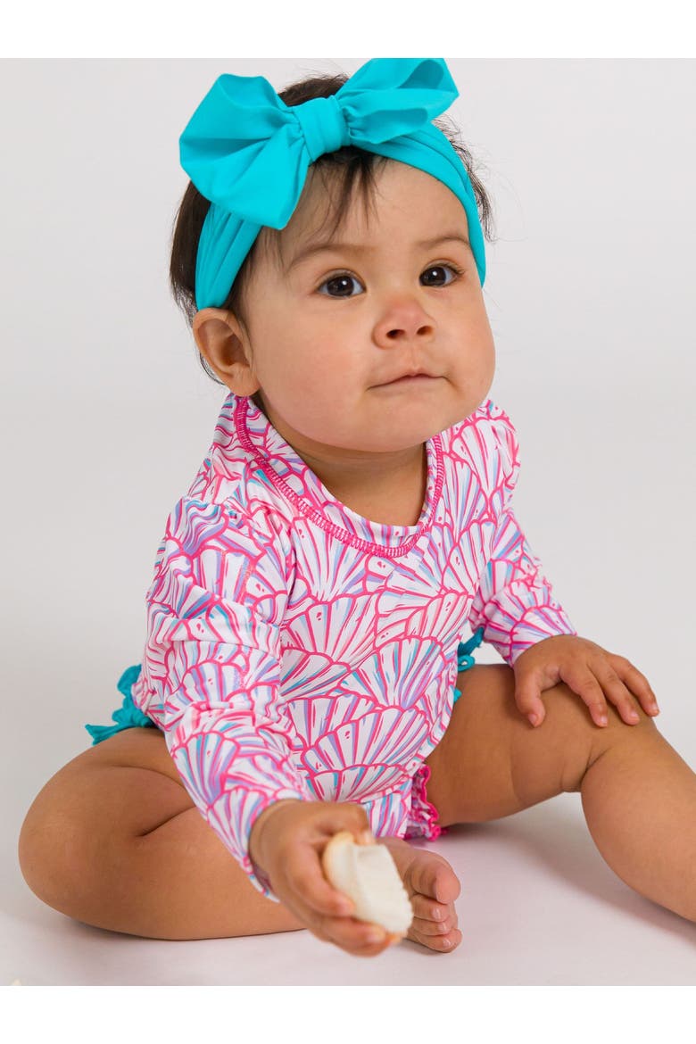 Baby Girls Mermaid Long Sleeve UPF50+ One Piece Rash Guard, Alternate, color, Pink Magical Mermaids