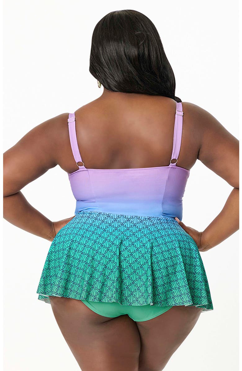 Unique Vintage Plus Size Spaghetti Strap Sweetheart Skirted One Piece Swimsuit, Alternate, color, Purple/Blue Ombre