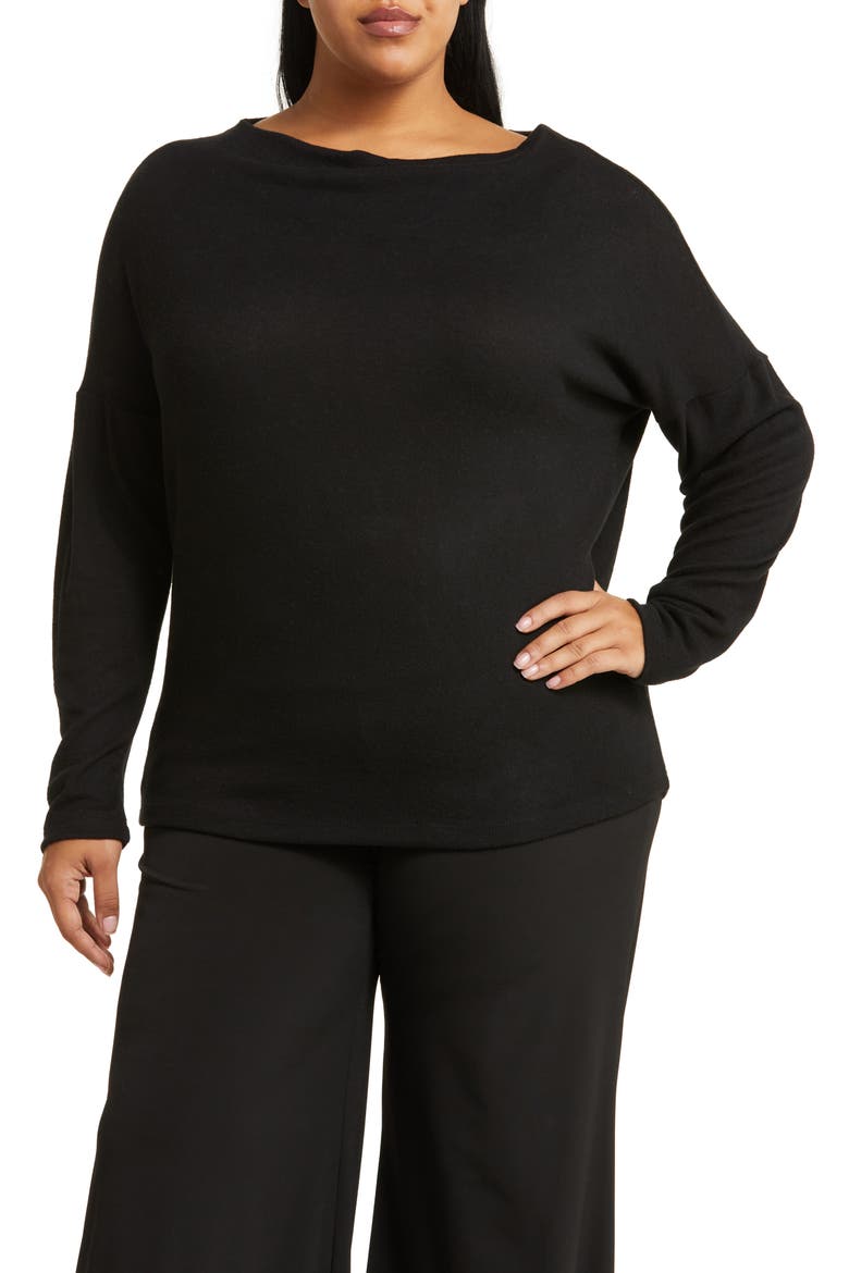 Brushed Knit Long Sleeve Top, Main, color, BLACK
