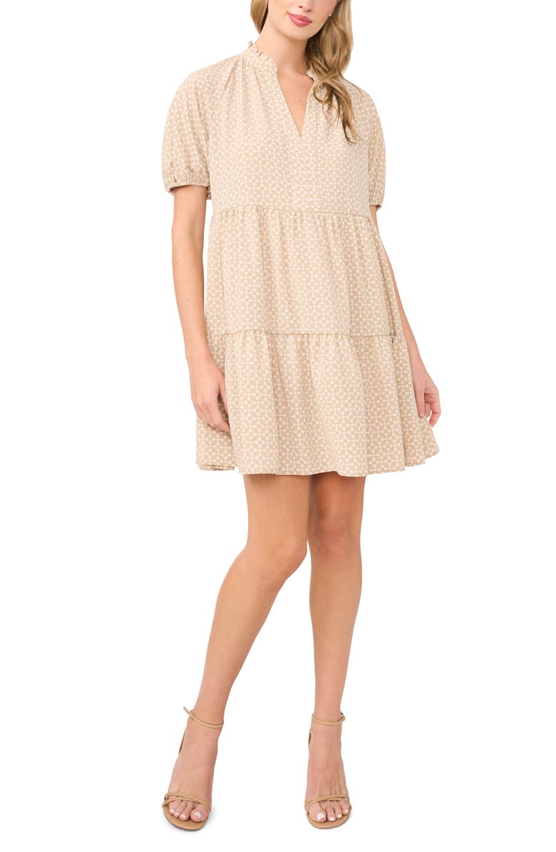 CeCe Geometric Print Babydoll Dress, Main, color, Birch