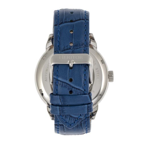 Heritor Automatic Sanford Semi-skeleton Leather-band Watch In Blue
