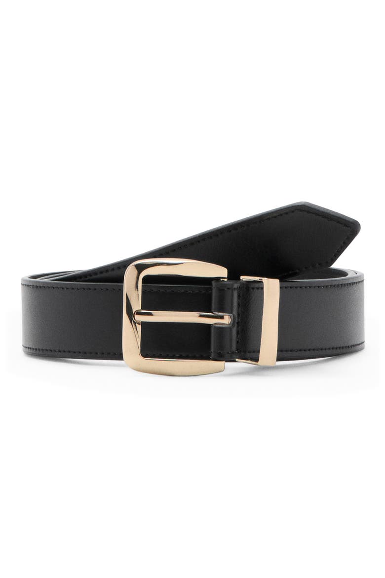 Embossed Buckle Faux Leather Belt, Main, color, BLACK
