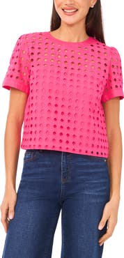 CeCe Circle Eyelet Cotton Top
