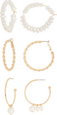 NORDSTROM RACK 3-Pack Mixed Faux Pearl Hoop Earrings
