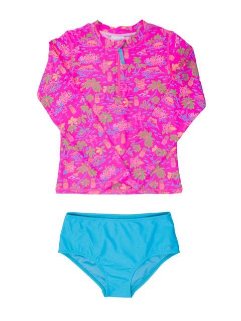 Long Sleeve Zipper Rash Guard 2-Piece Bikini Swimsuit