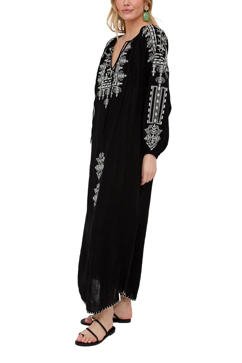 Aurelia Kaftan Style Embroidered Maxi Dress, Alternate, color, Black