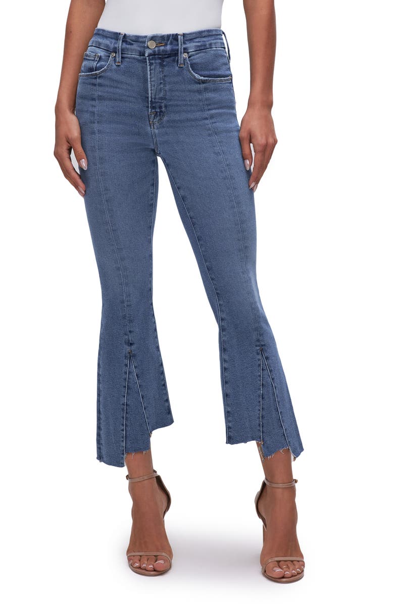 Good American Good Legs Chew Hem Crop Mini Bootcut Jeans, Main, color, 