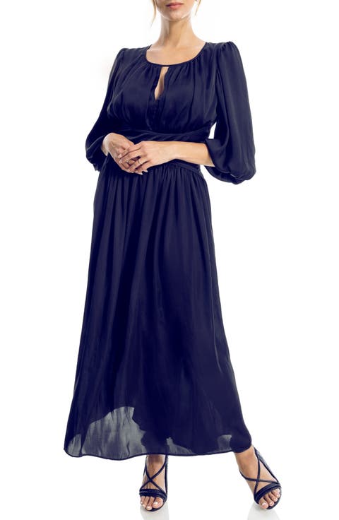 Keyhole Balloon Sleeve Maxi Dress