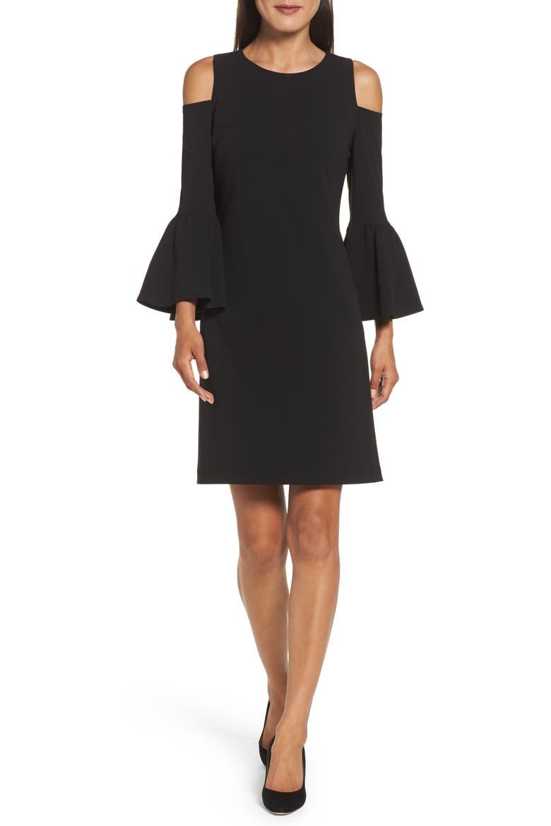 Cold Shoulder Crepe Dress, Main, color, BLACK