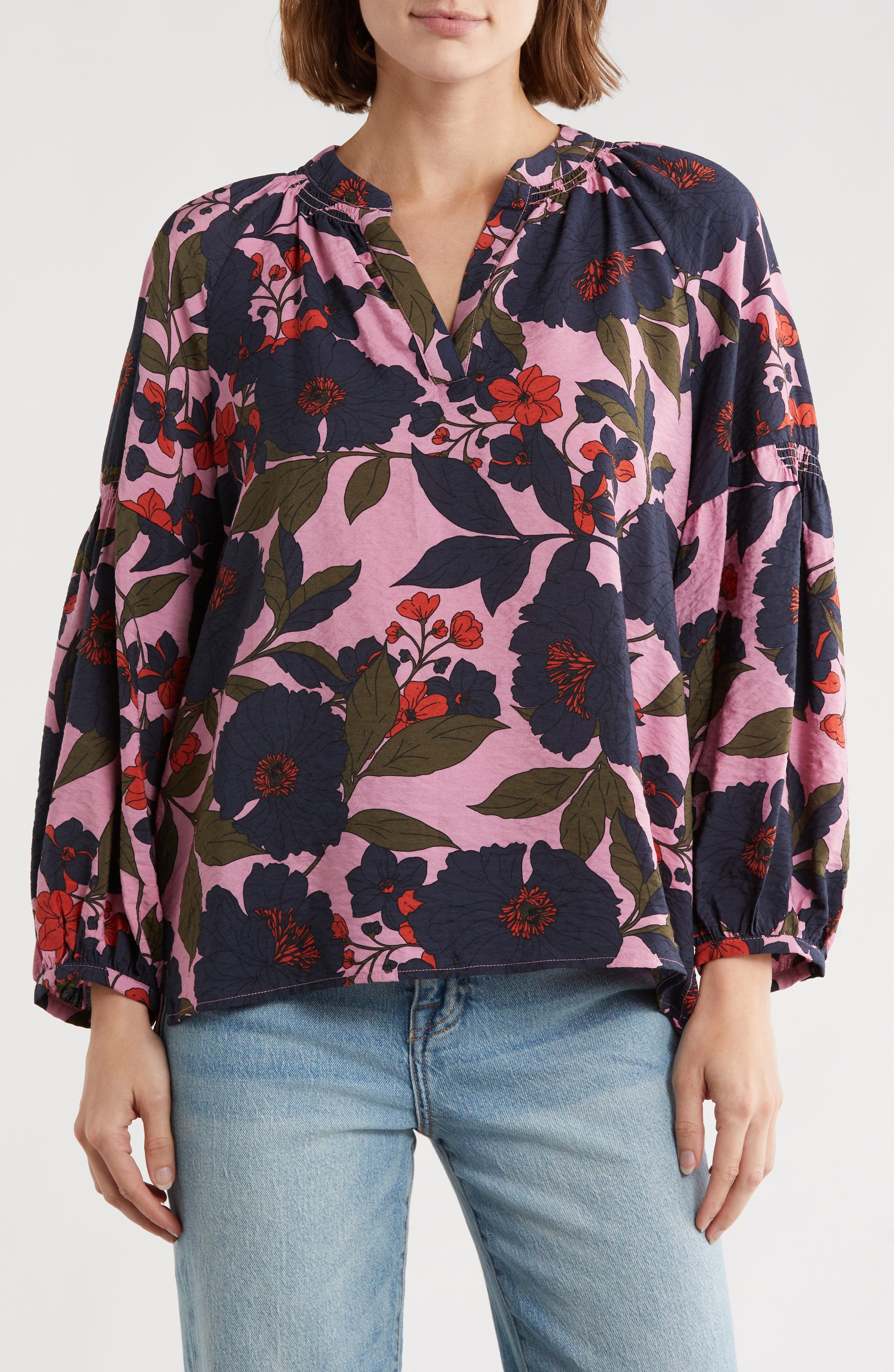 Caslon® Long Sleeve Printed Popover Top