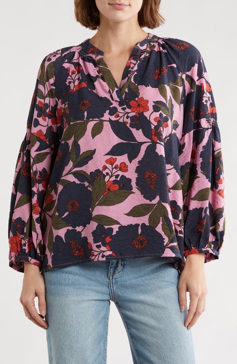 Long Sleeve Printed Popover Top