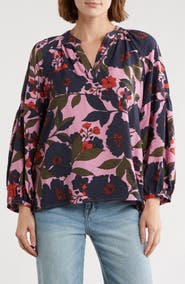 Caslon® Long Sleeve Printed Popover Top