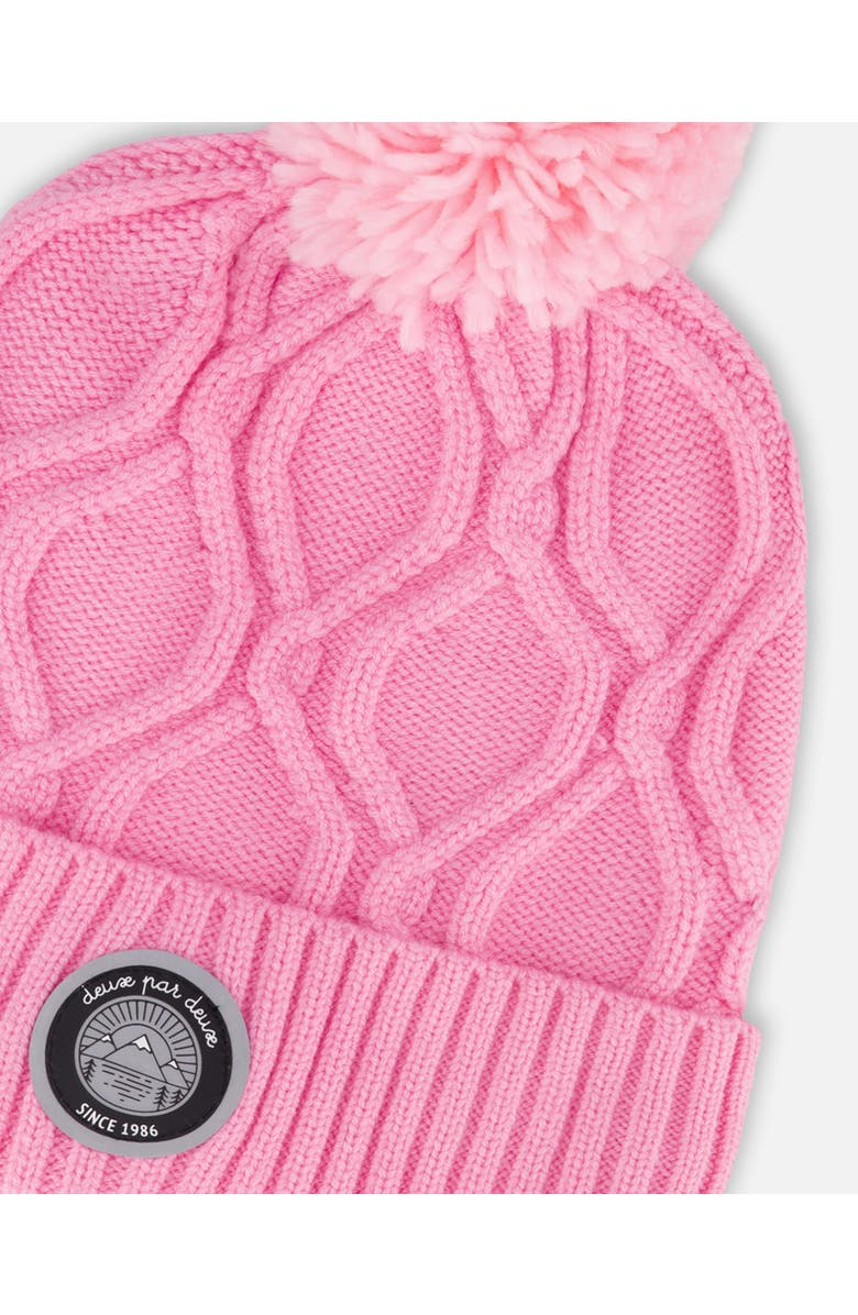 Deux par Deux Lined Knit Pompom Hat, Alternate, color, Pink