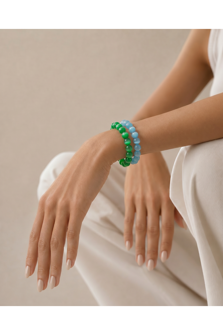 Manifest Clarity Blue Cat's Eye Beaded Bracelet, Alternate, color, Green