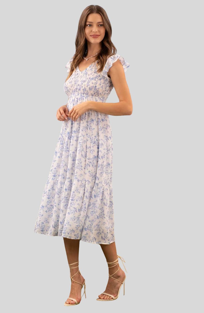 Blu Pepper Flutter Sleeve Smocked Midi Dress, Alternate, color,