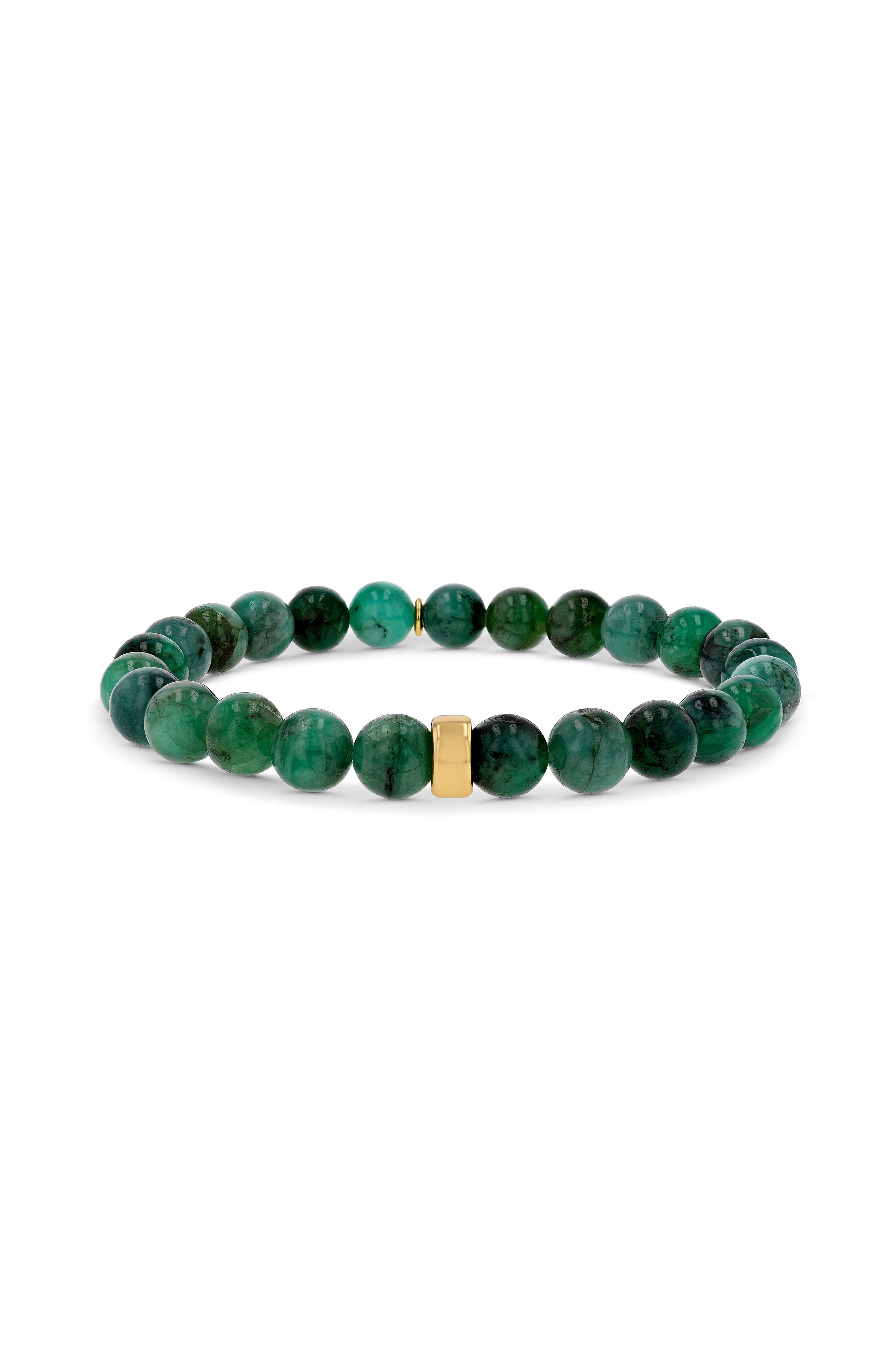 Mr Lowe by Sheryl Lowe Mr Lowe Bead Bracelet with Plain Rondelle in Emerald /14Kt Gold 