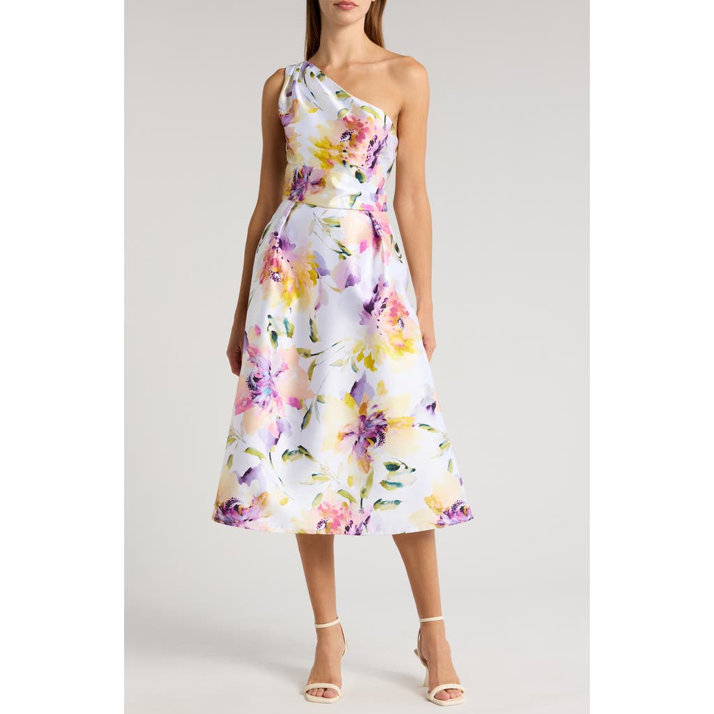 Julia Jordan Floral One-shoulder Cocktail Midi Dress