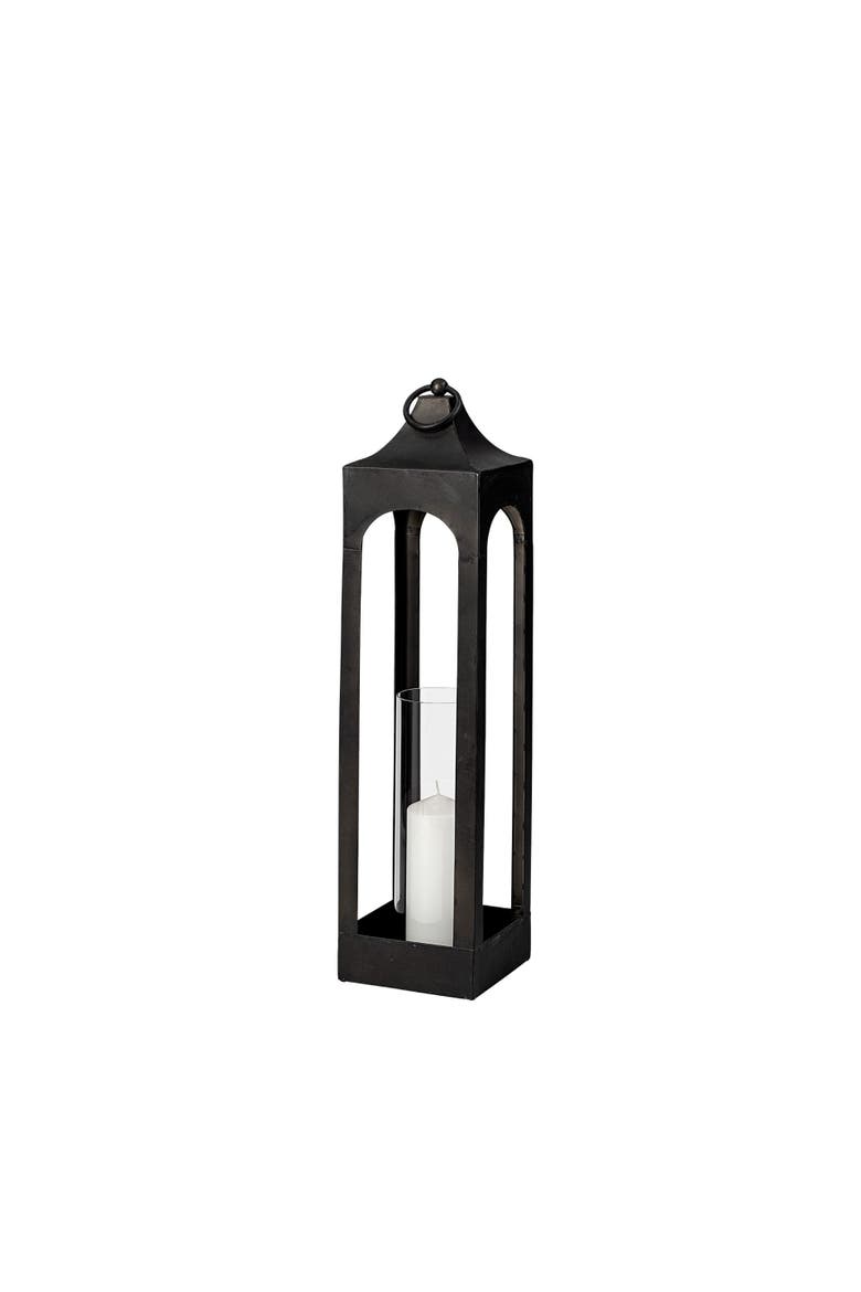 Ina Charcoal Metal Candle Holder Lantern, Main, color, Black