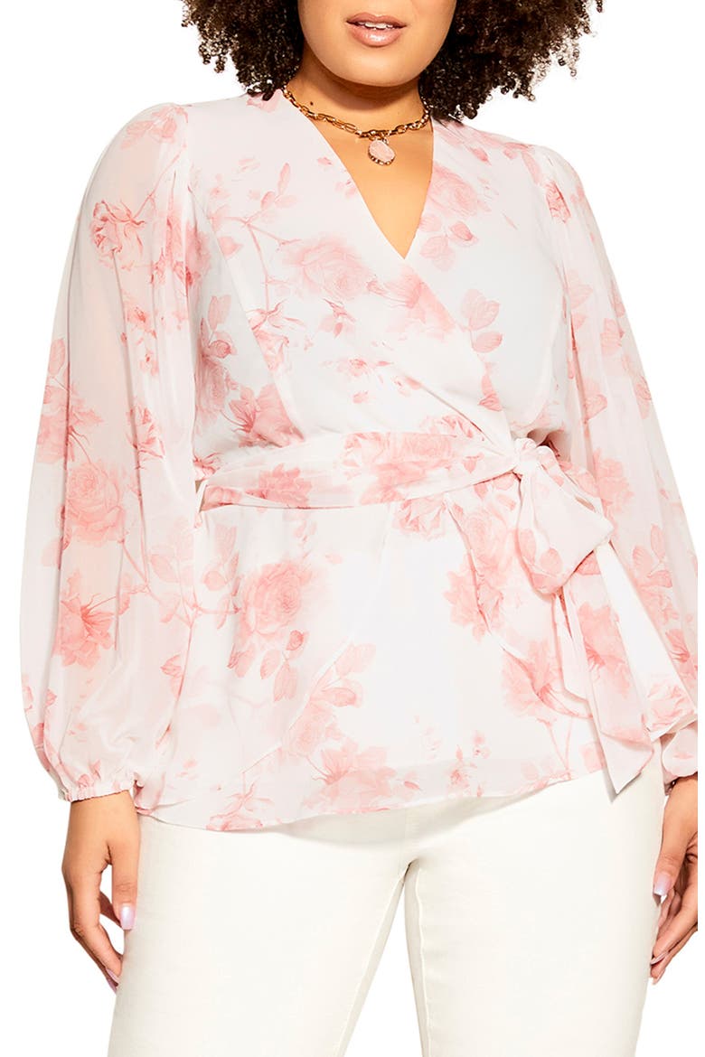 Rosie Floral Faux Wrap Top, Main, color, PINK DELICATE ROSE