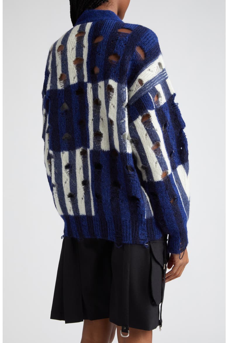 Shibori Distressed Mohair & Alpaca Blend Cardigan, Alternate, color, BLUE WHITE