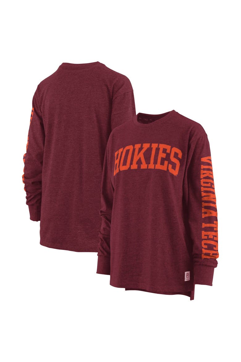 Women's Pressbox Heathered Maroon Virginia Tech Hokies Two-Hit Canyon Long Sleeve T-Shirt, Main, color, Maroon
