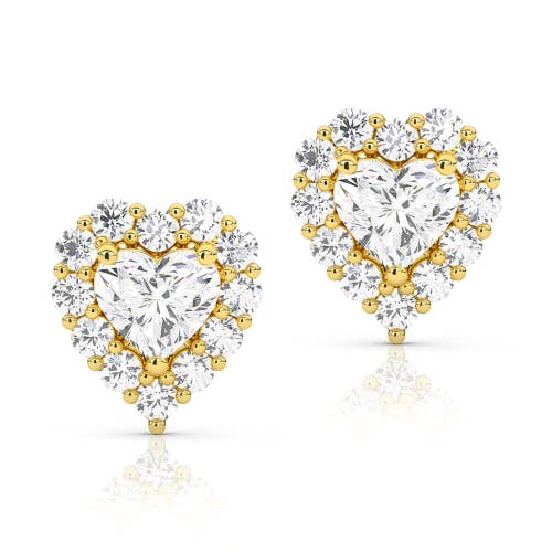 Bliss Diamond 1.30ct Heart Shape Diamond Halo Studs Or Gold Lab Grown In 14k Yellow Gold