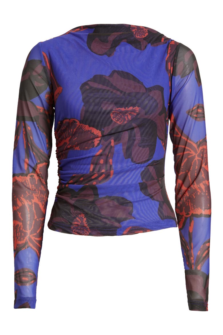 Remy Floral Print Ruched Mesh Top, Alternate, color, LA ROUGE PRINT