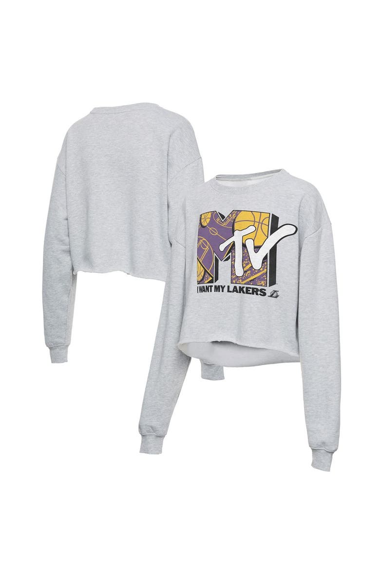 Women's Junk Food Heathered Gray Los Angeles Lakers NBA x MTV I Want My Cropped Fleece Pullover Sweatshirt, Alternate, color, Heather Gray