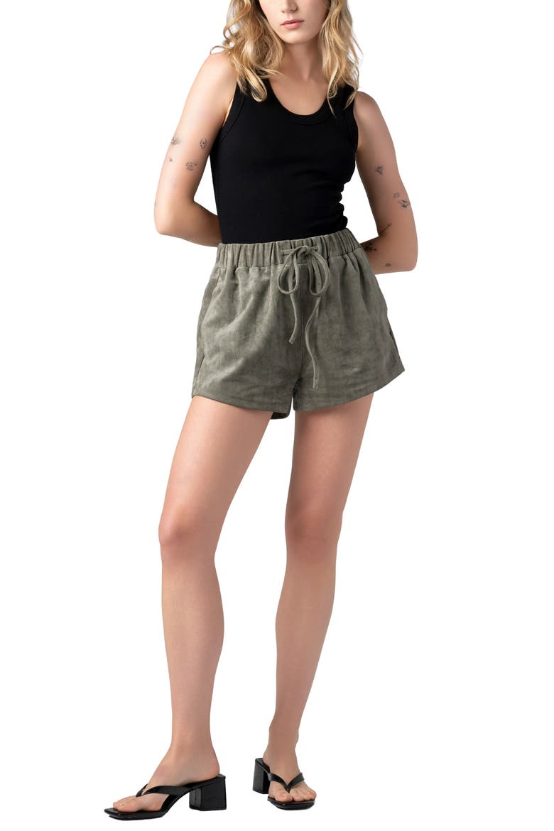 Faux Suede Drawstring Shorts, Alternate, color, DESERT SAGE