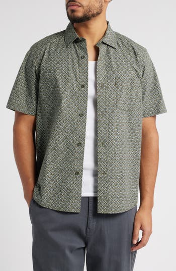 Treasure & Bond Lived In Geo Print Short Sleeve Cotton Poplin Button-up Shirt In Gray