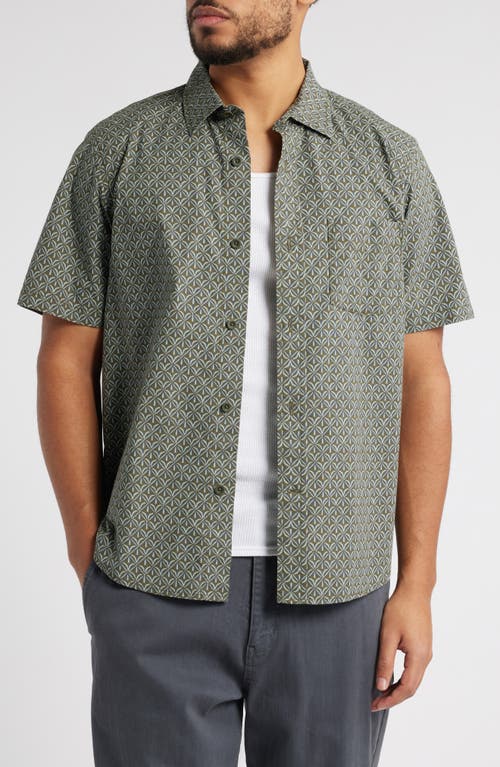 Treasure & Bond Lived In Geo Print Short Sleeve Cotton Poplin Button-up Shirt In Olive Retro Geo