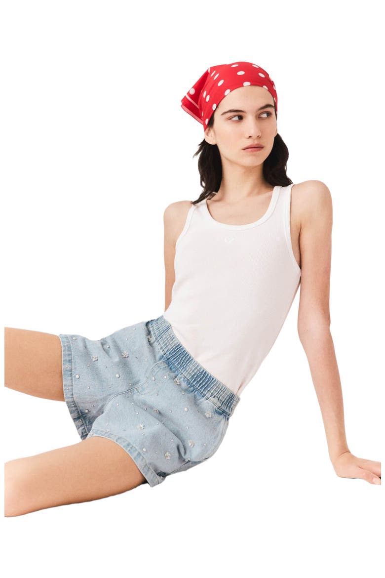 Floral denim shorts, Alternate, color, Blue
