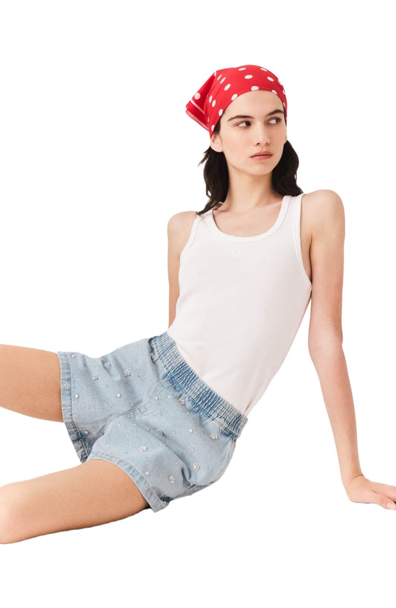 maje Floral denim shorts, Alternate, color, Blue