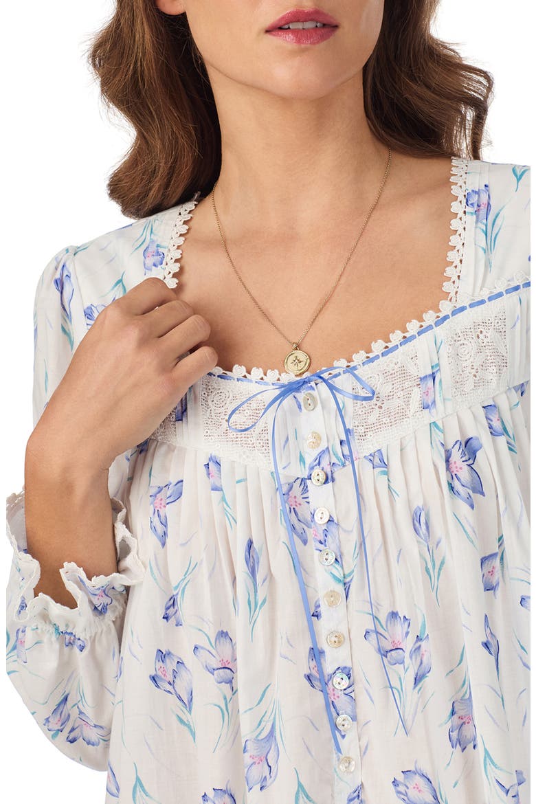 Long Sleeve Cotton Ballet Nightgown, Alternate, color, WHITE/ BLUE FLORAL