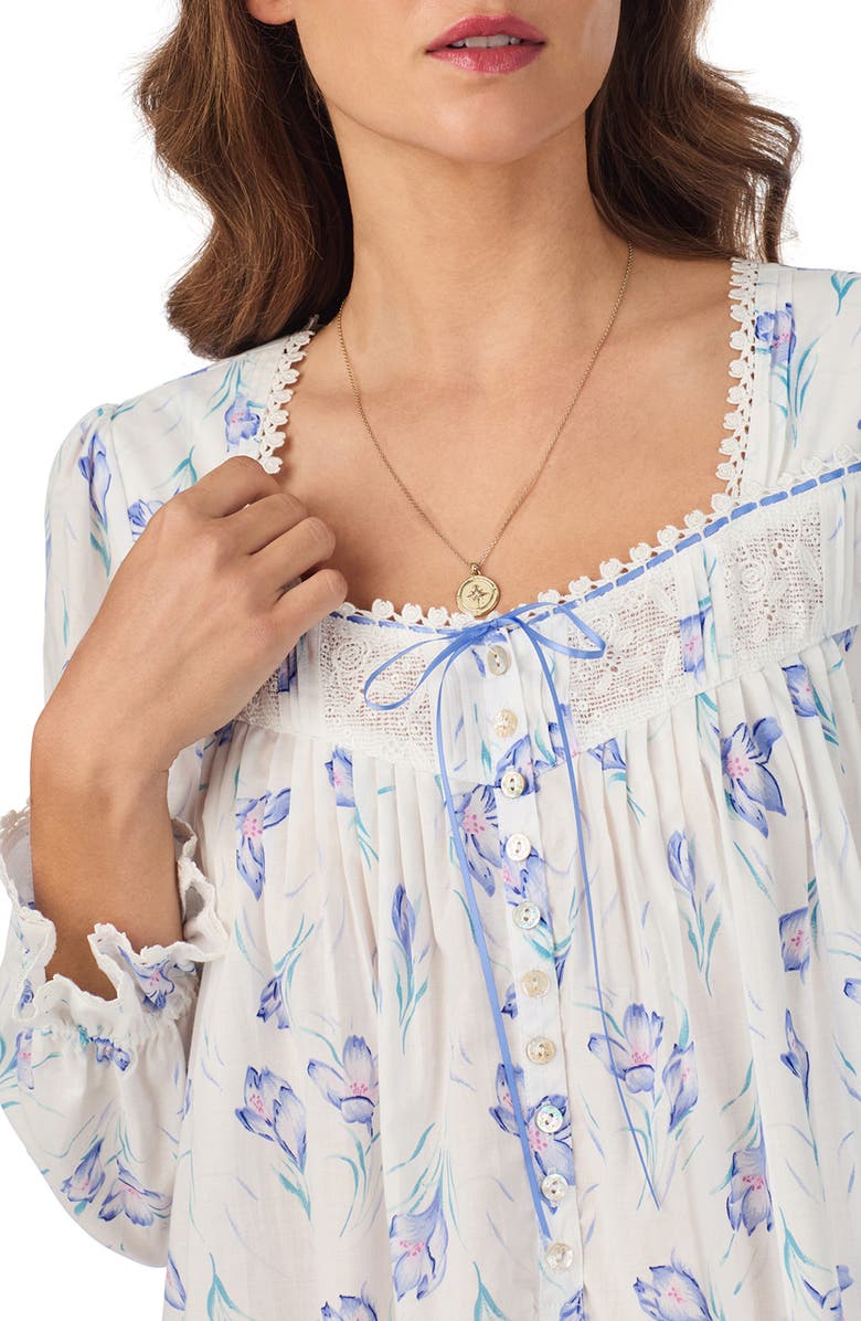 Eileen West Long Sleeve Cotton Ballet Nightgown, Alternate, color, White/ Blue Floral