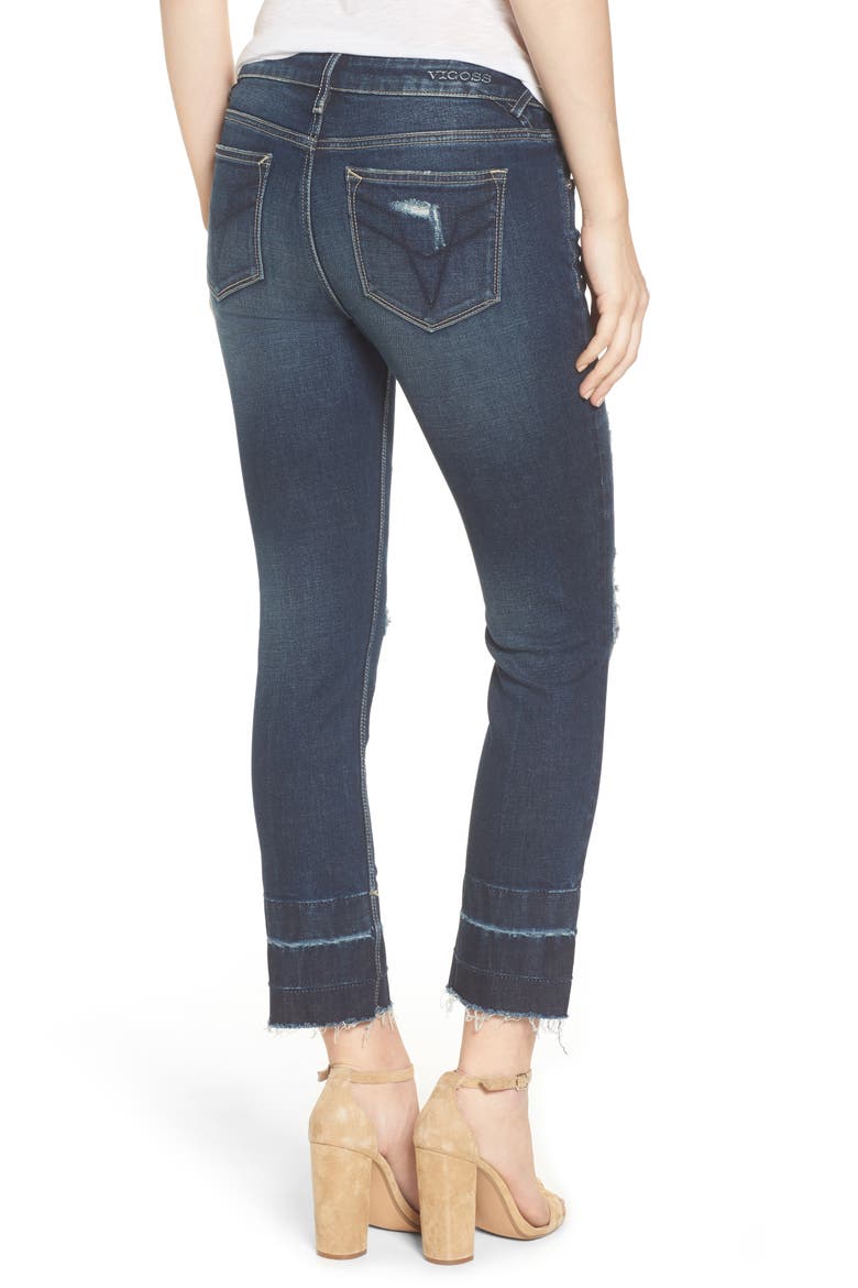 Chelsea Destroyed Slim Crop Jeans, Alternate, color, DARK WASH